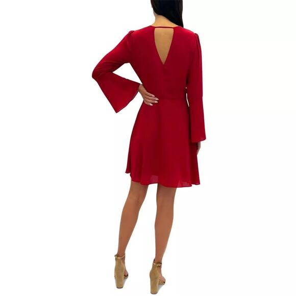 NWOT Sam Edelman Women’s Red V-Neck Bell Sleeve Mini Dress - Sz 14 - Picture 2 of 8